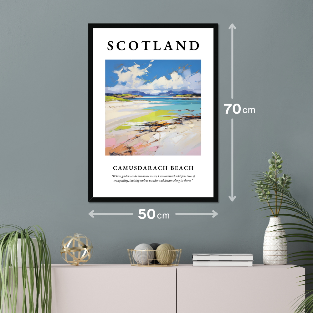 Poster of Camusdarach Beach hanging on a wall