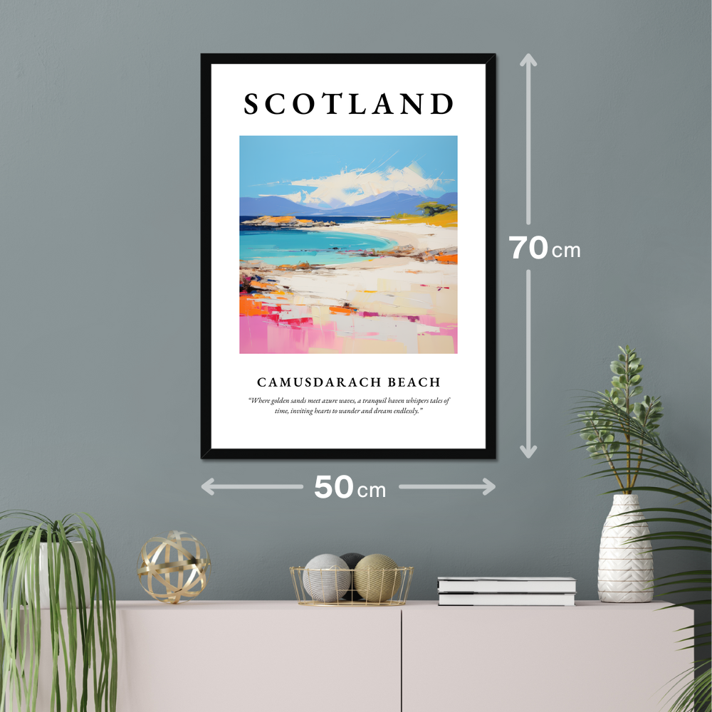 Poster of Camusdarach Beach hanging on a wall