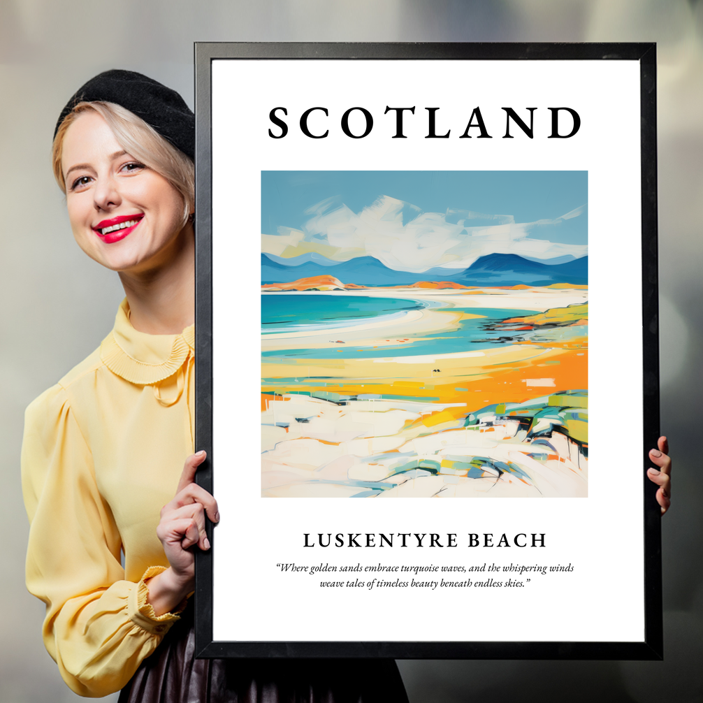 Person holding a poster of Luskentyre Beach