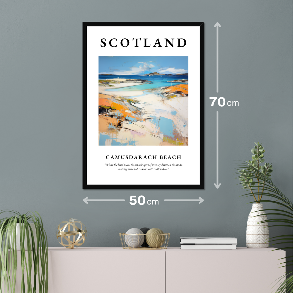 Poster of Camusdarach Beach hanging on a wall