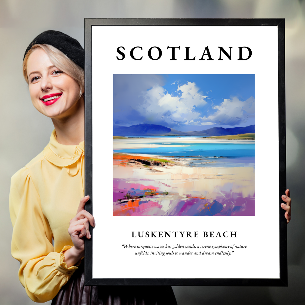 Person holding a poster of Luskentyre Beach