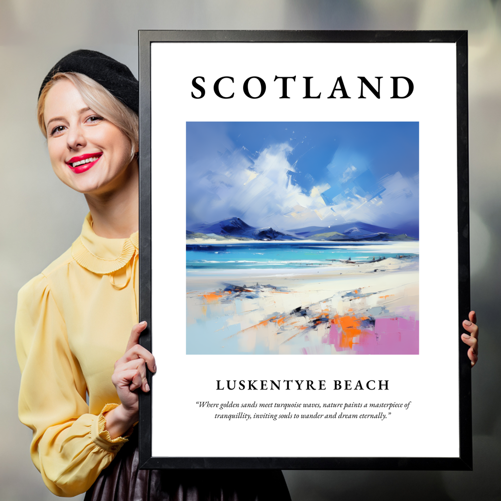 Person holding a poster of Luskentyre Beach