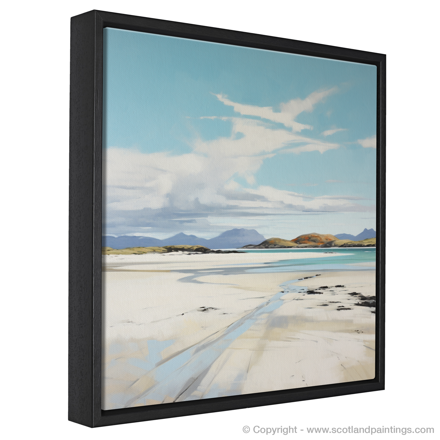 Painting and Art Print of Camusdarach Beach, Arisaig entitled "Serenity on Camusdarach Sands: A Minimalist Ode to the Scottish Coast".