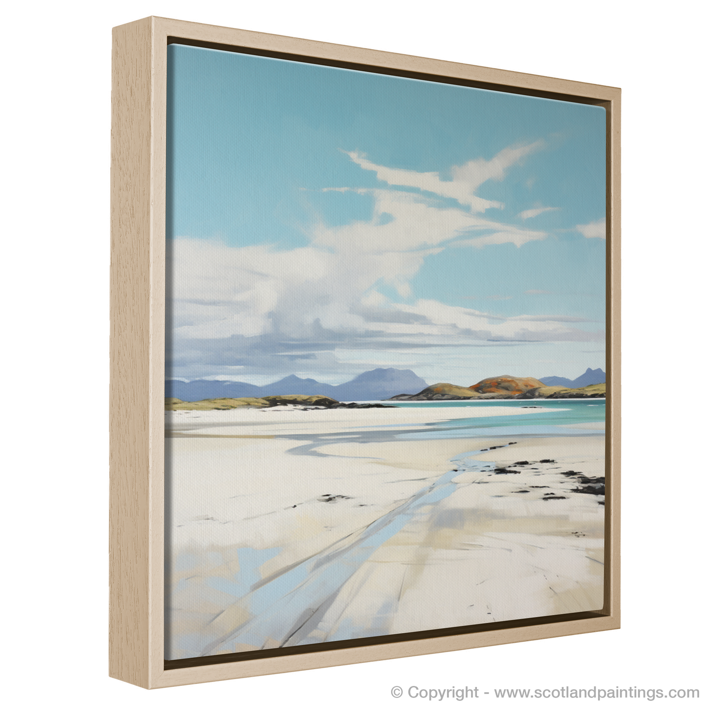 Painting and Art Print of Camusdarach Beach, Arisaig entitled "Serenity on Camusdarach Sands: A Minimalist Ode to the Scottish Coast".