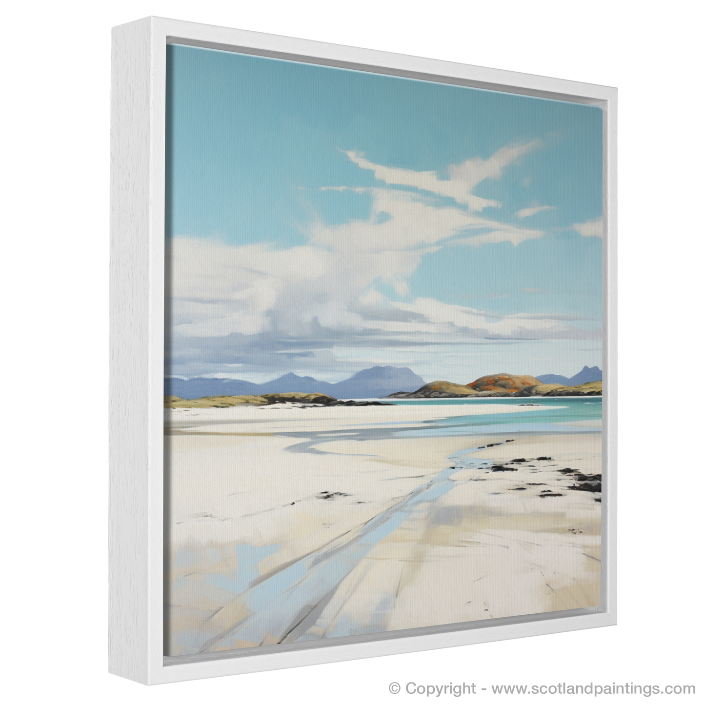 Painting and Art Print of Camusdarach Beach, Arisaig entitled "Serenity on Camusdarach Sands: A Minimalist Ode to the Scottish Coast".