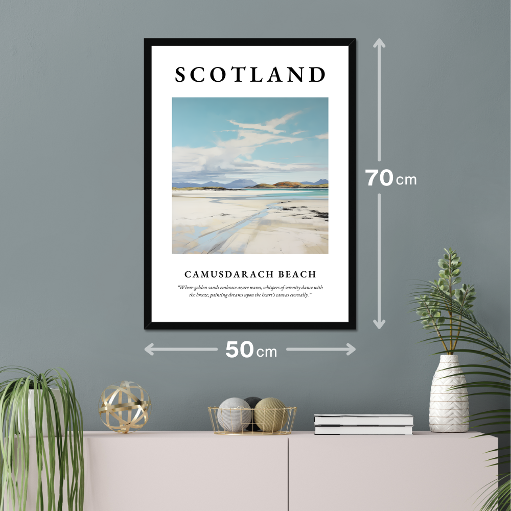 Poster of Camusdarach Beach hanging on a wall