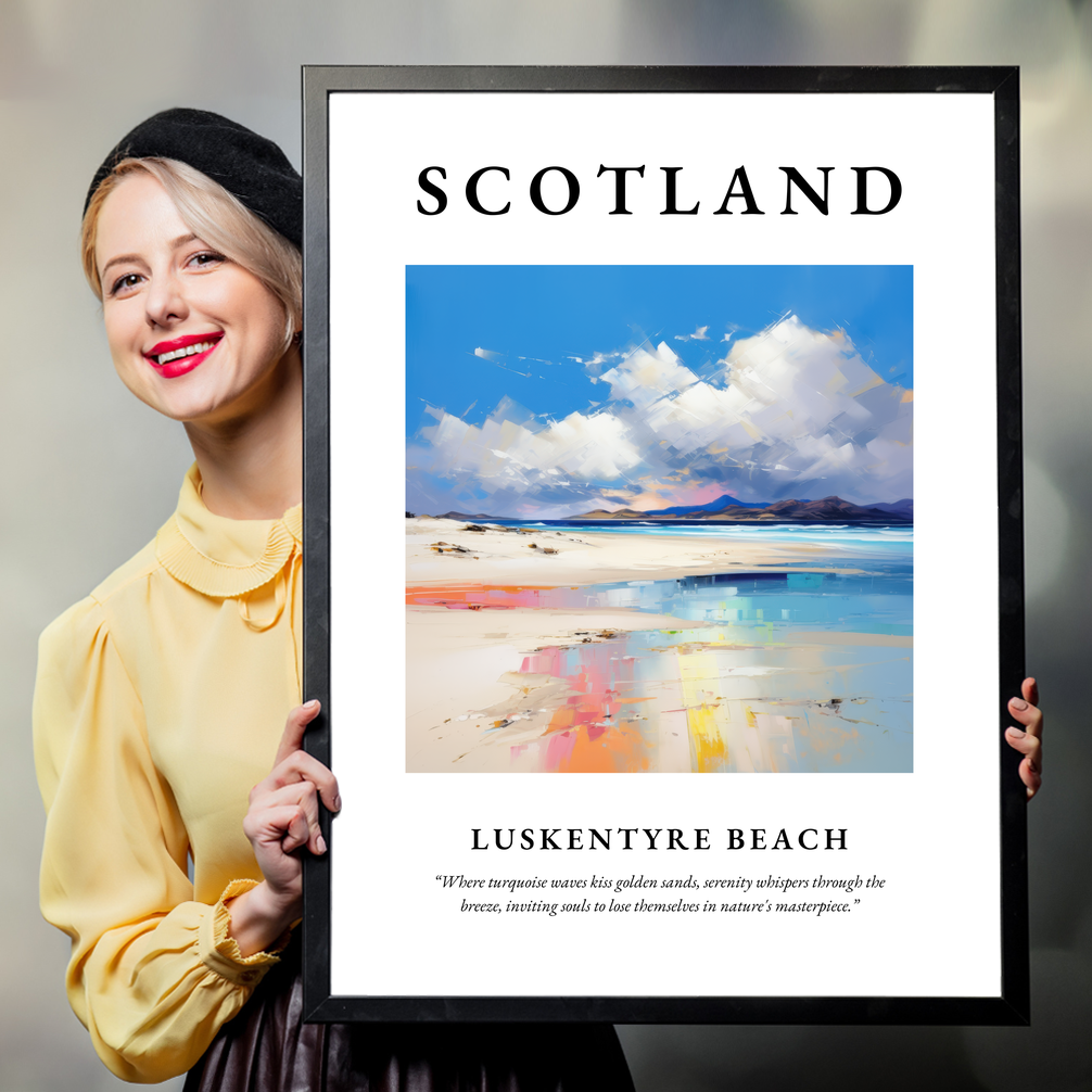 Person holding a poster of Luskentyre Beach