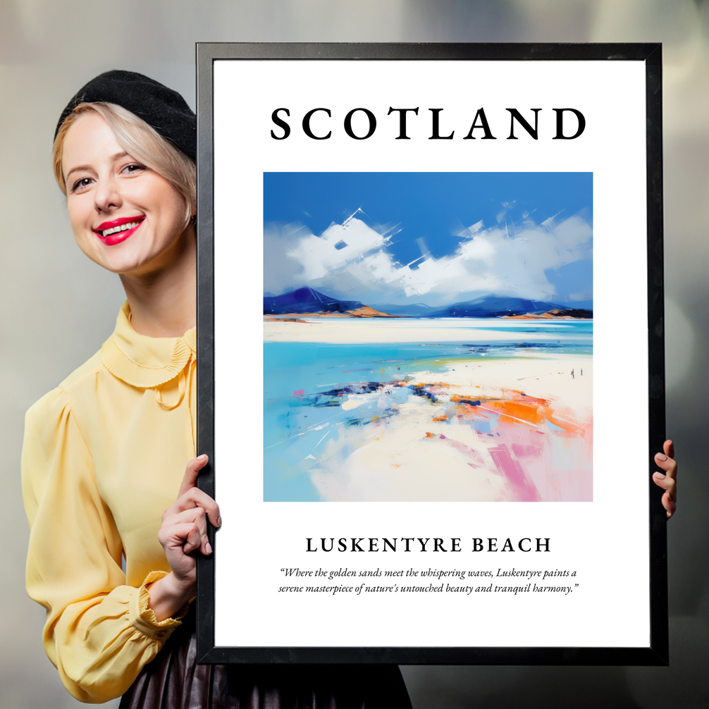 Person holding a poster of Luskentyre Beach