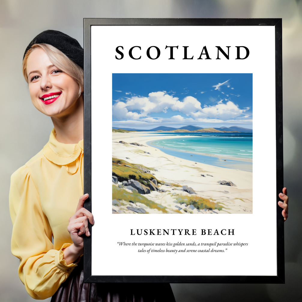 Person holding a poster of Luskentyre Beach