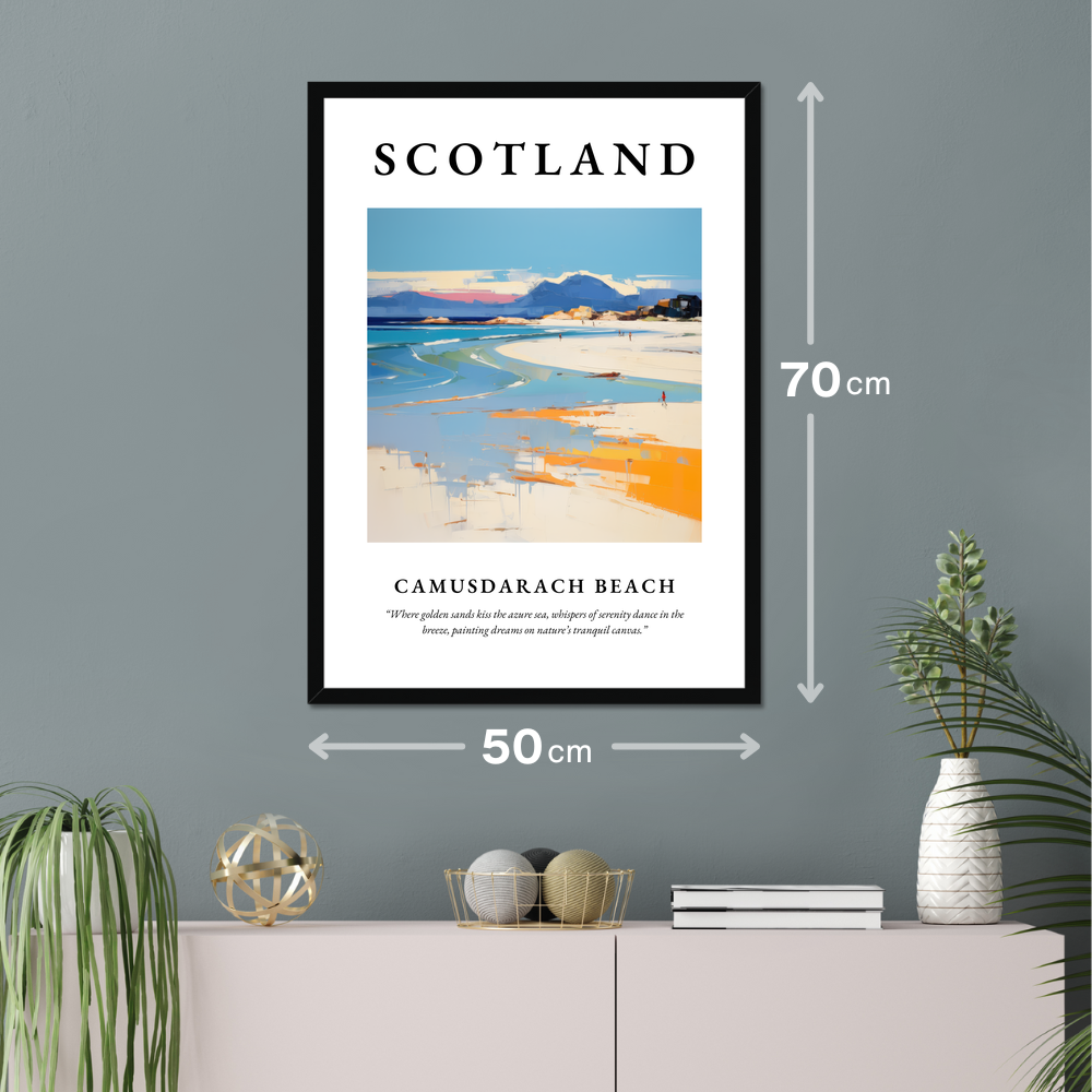 Poster of Camusdarach Beach hanging on a wall