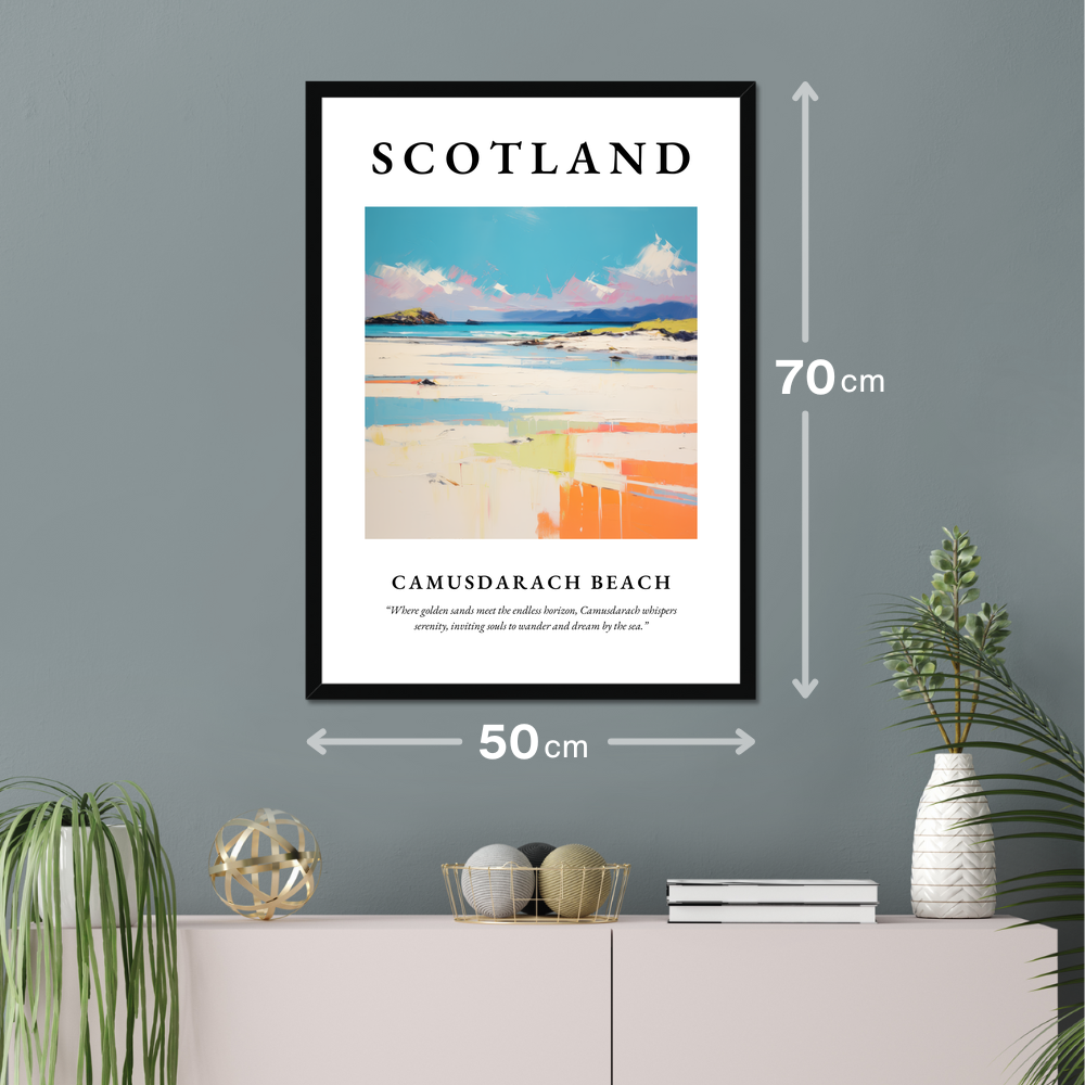 Poster of Camusdarach Beach hanging on a wall