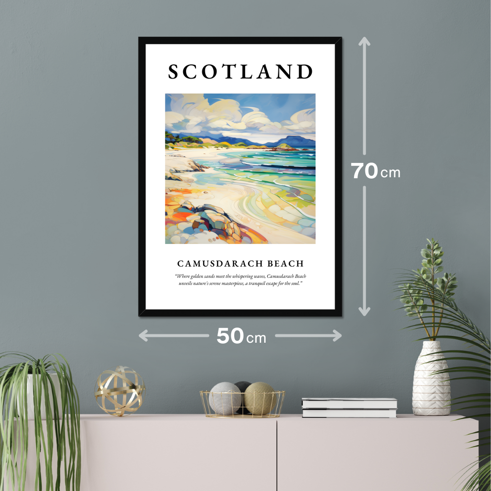 Poster of Camusdarach Beach hanging on a wall