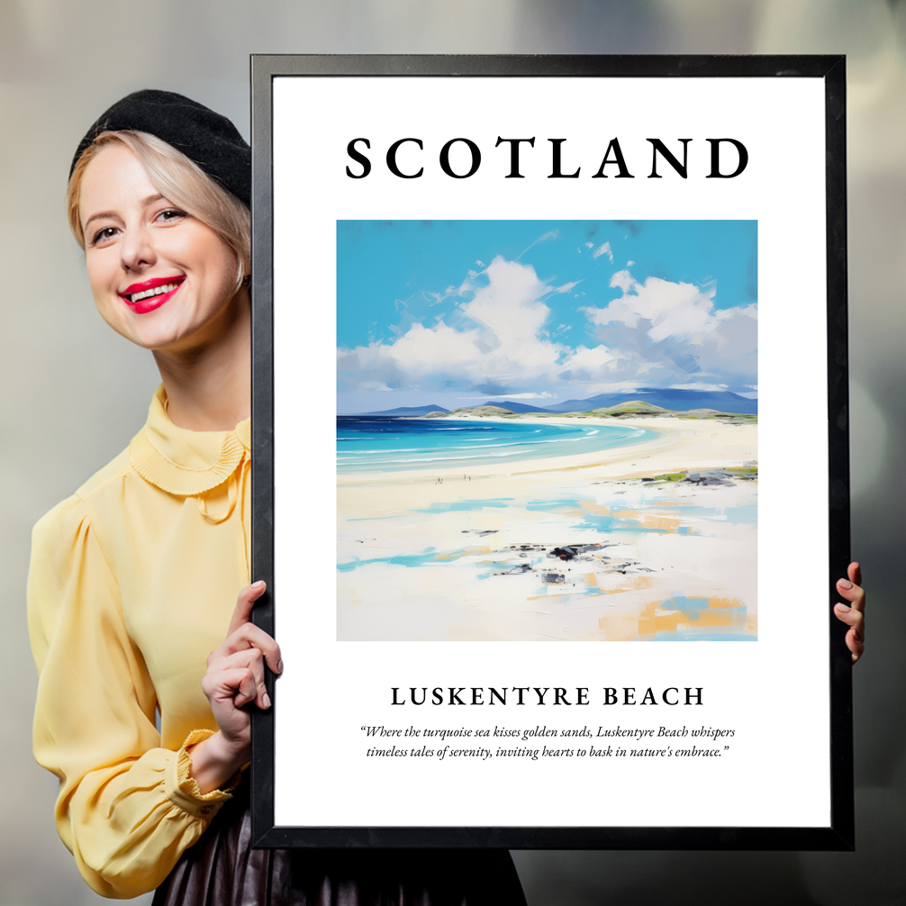 Person holding a poster of Luskentyre Beach