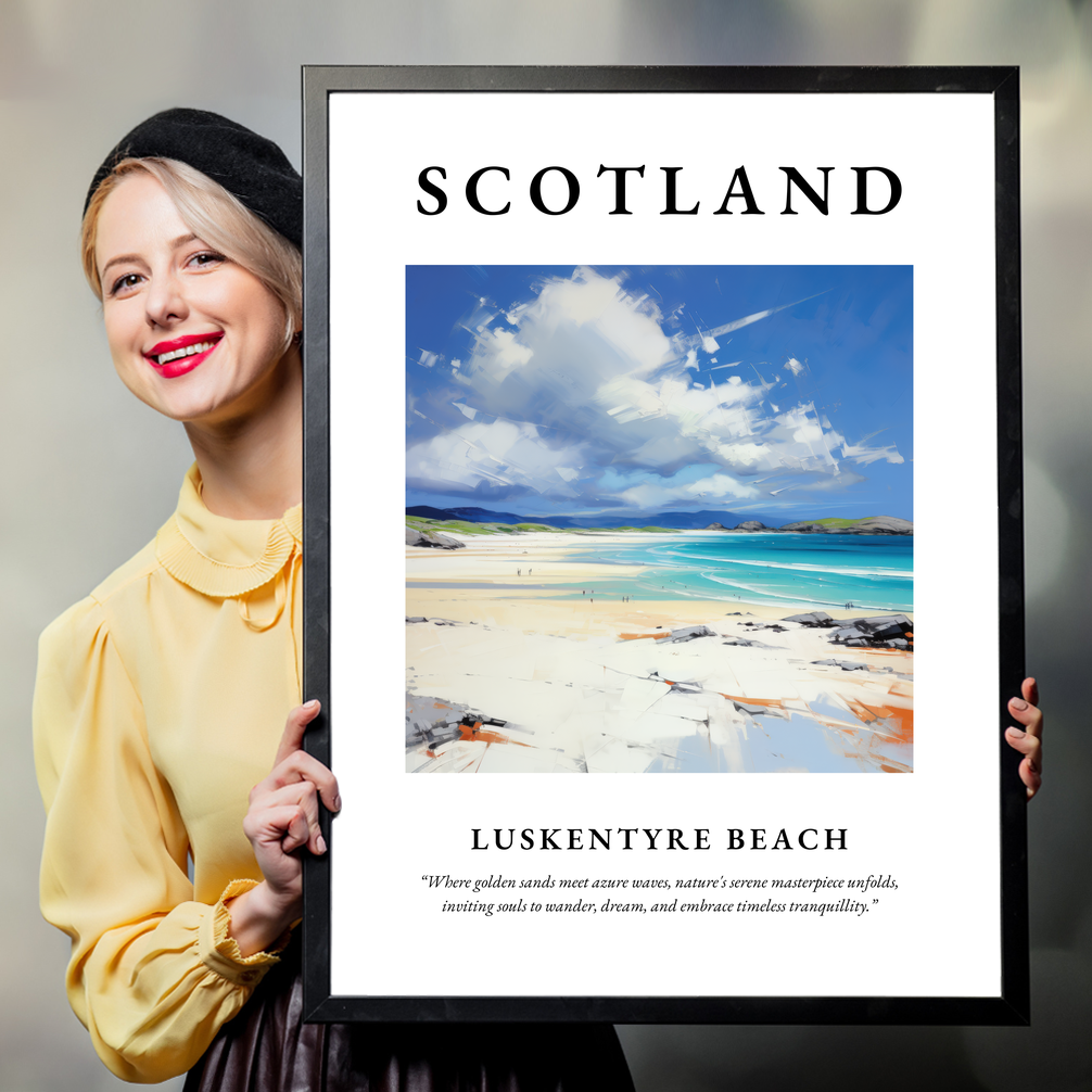 Person holding a poster of Luskentyre Beach