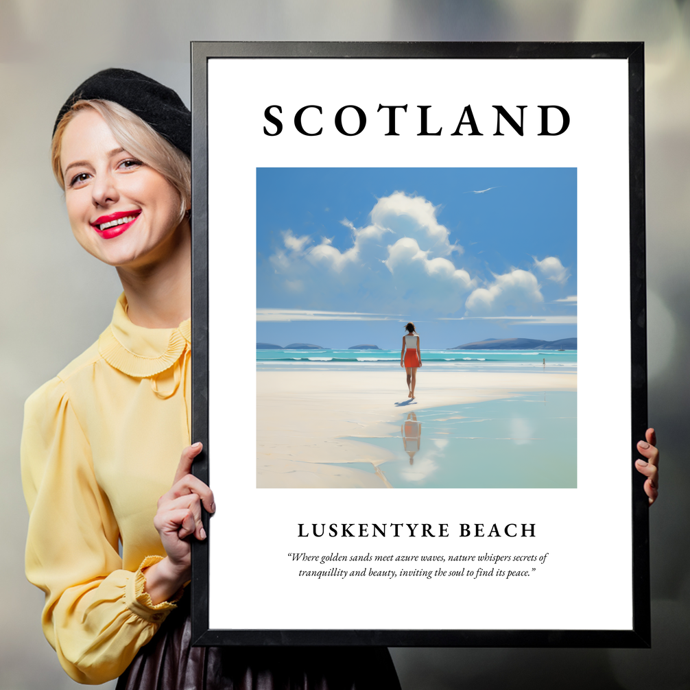 Person holding a poster of Luskentyre Beach