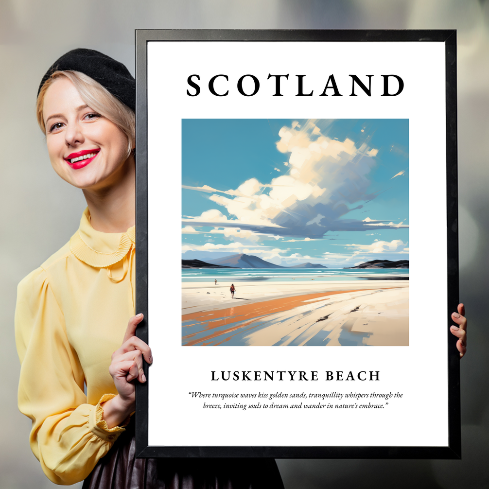 Person holding a poster of Luskentyre Beach