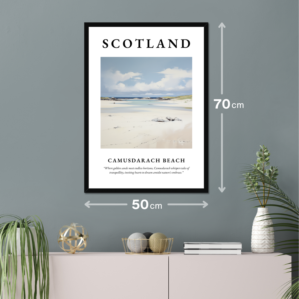 Poster of Camusdarach Beach hanging on a wall