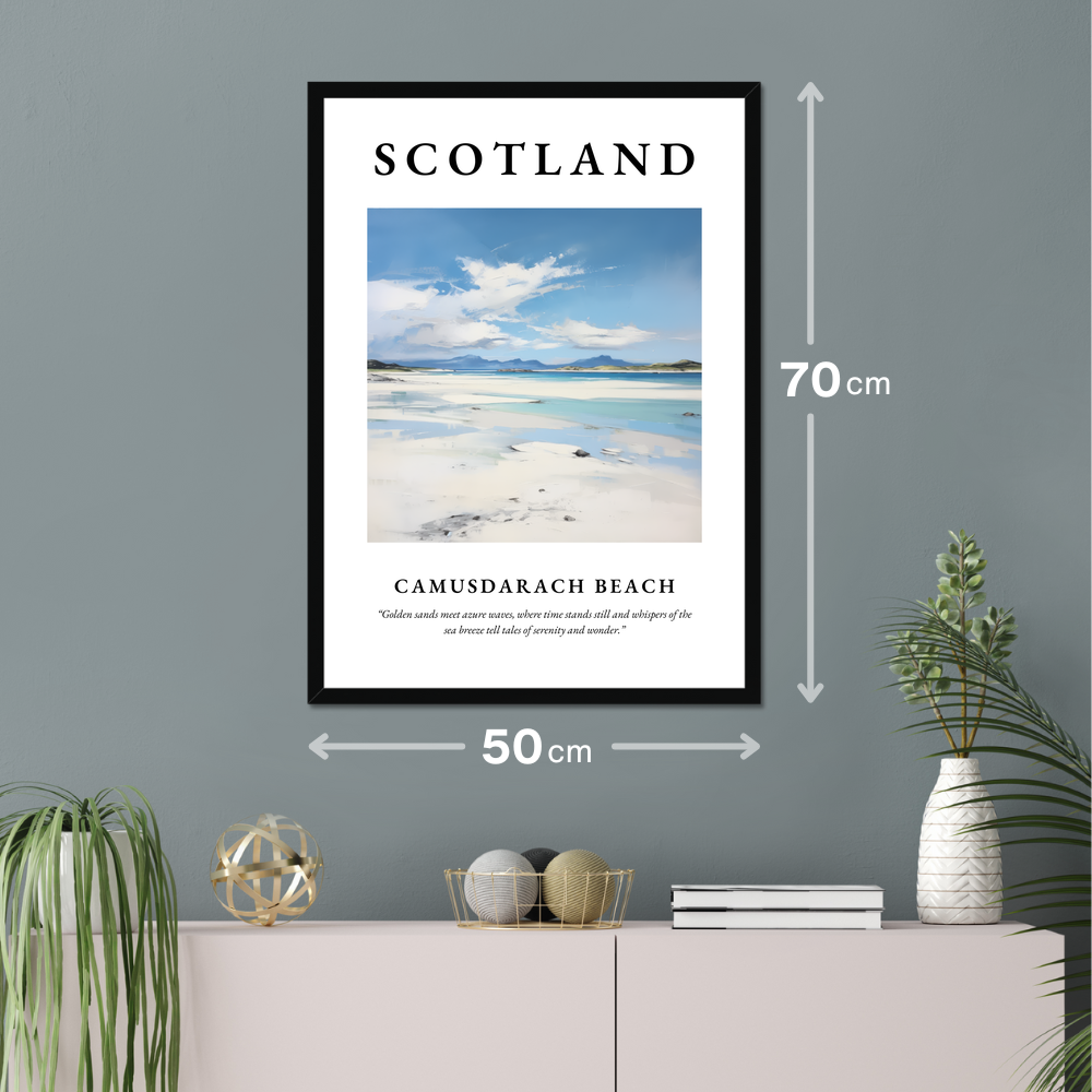 Poster of Camusdarach Beach hanging on a wall