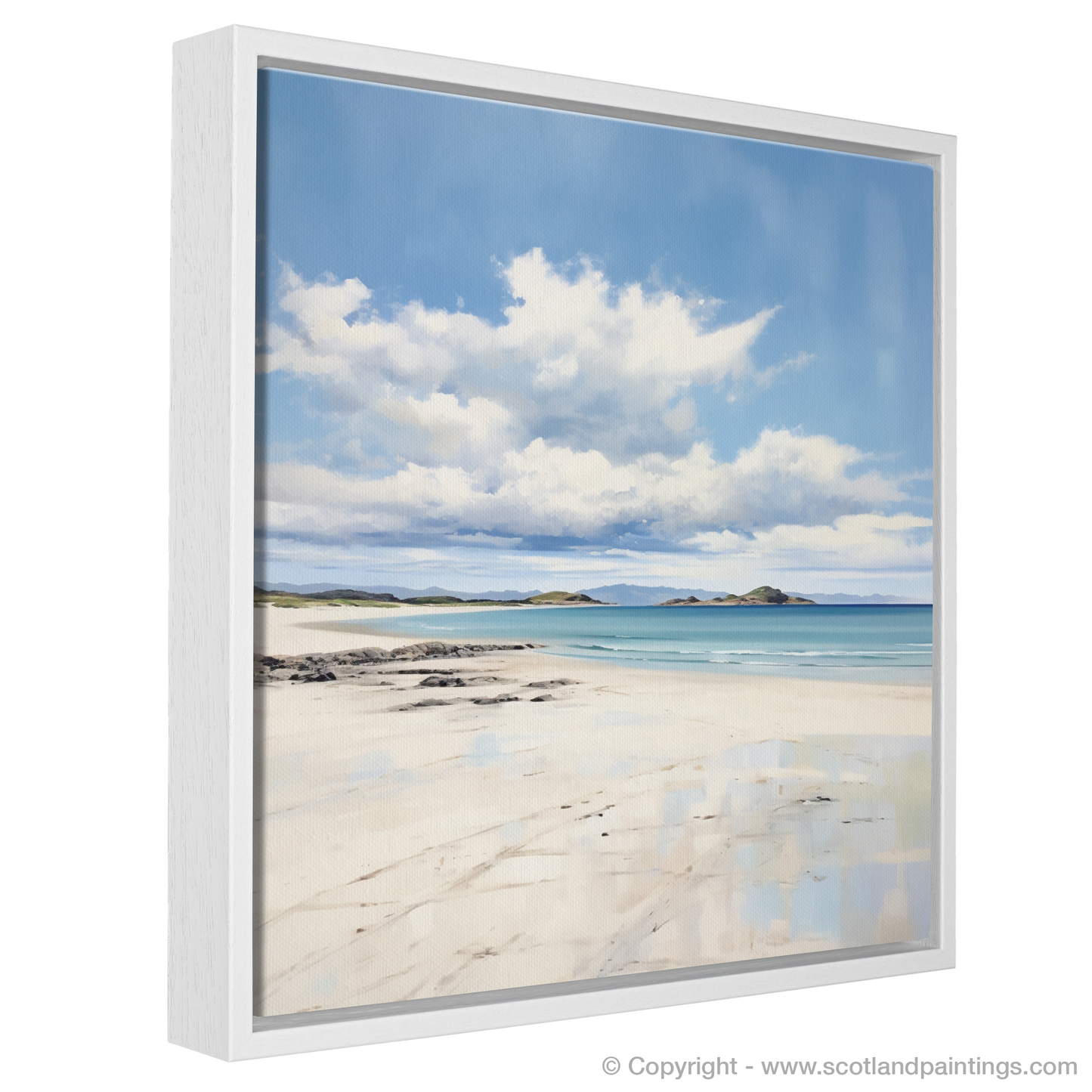 Painting and Art Print of Camusdarach Beach, Arisaig entitled "Azure Serenity: A Minimalist Ode to Camusdarach Beach".