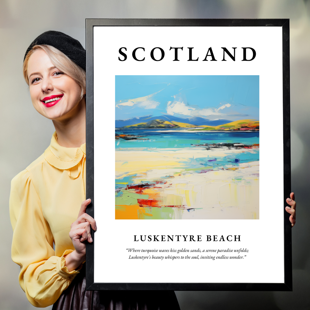 Person holding a poster of Luskentyre Beach