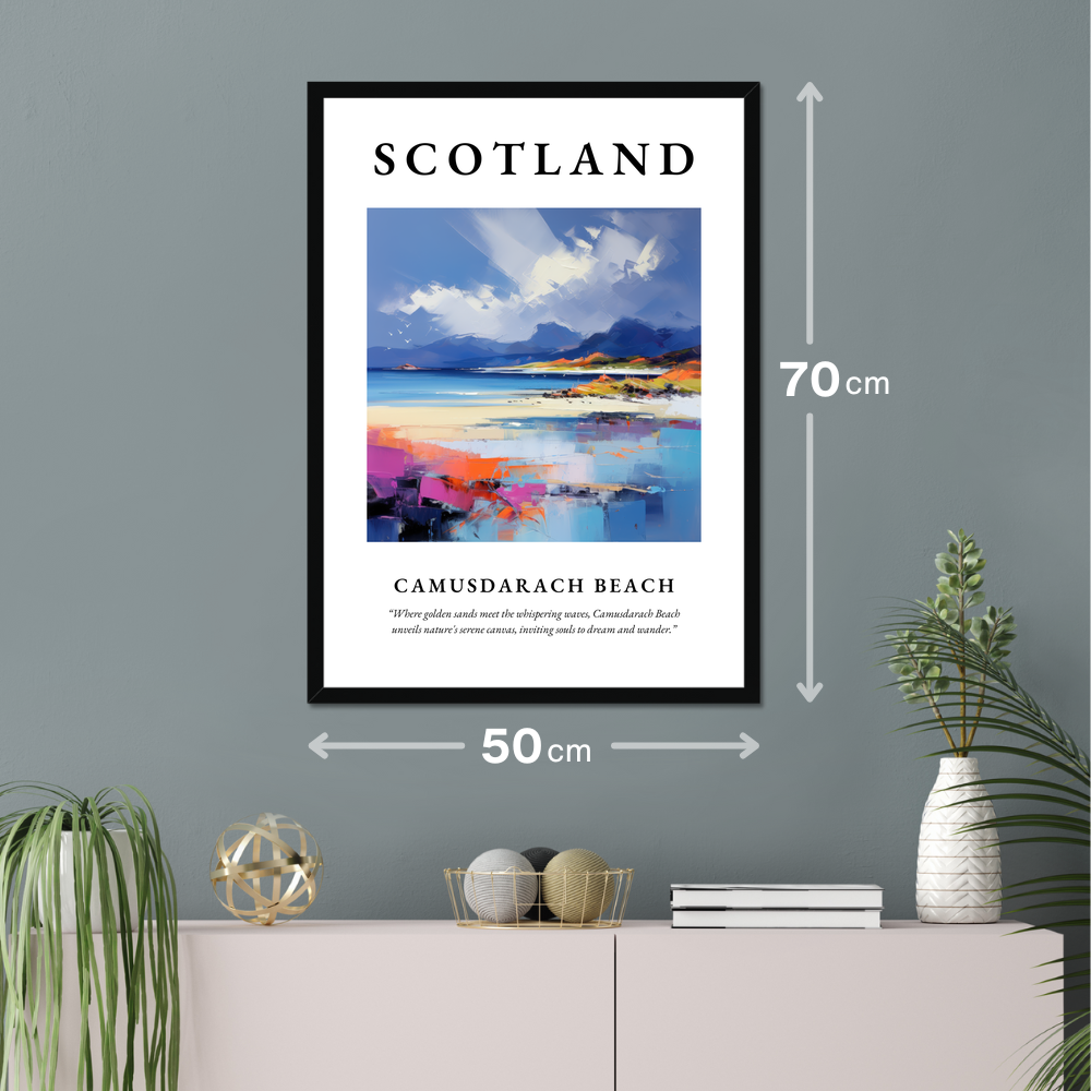 Poster of Camusdarach Beach hanging on a wall