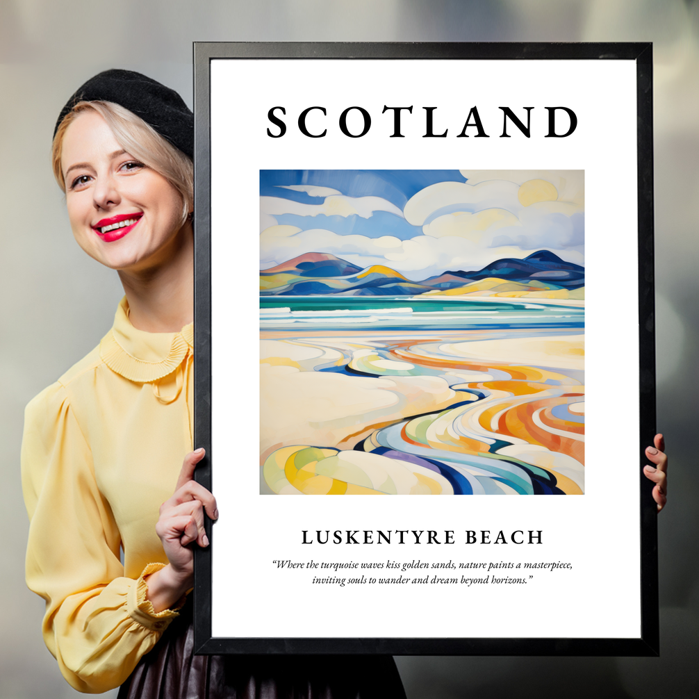 Person holding a poster of Luskentyre Beach