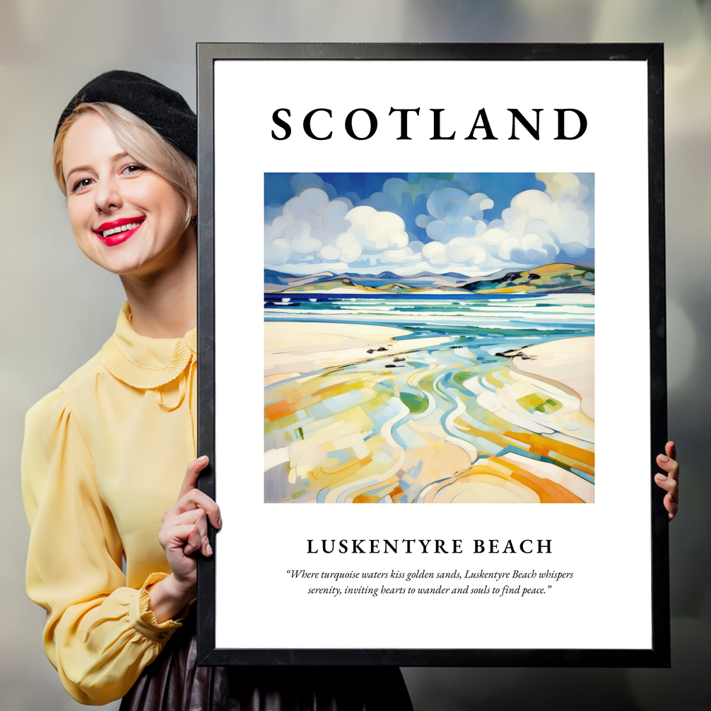 Person holding a poster of Luskentyre Beach