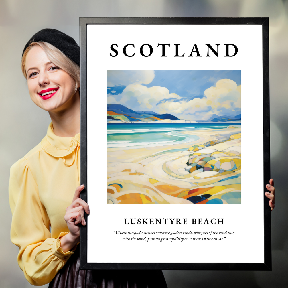 Person holding a poster of Luskentyre Beach