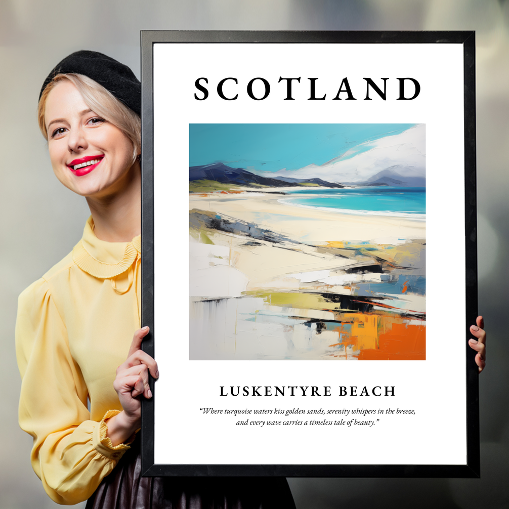 Person holding a poster of Luskentyre Beach