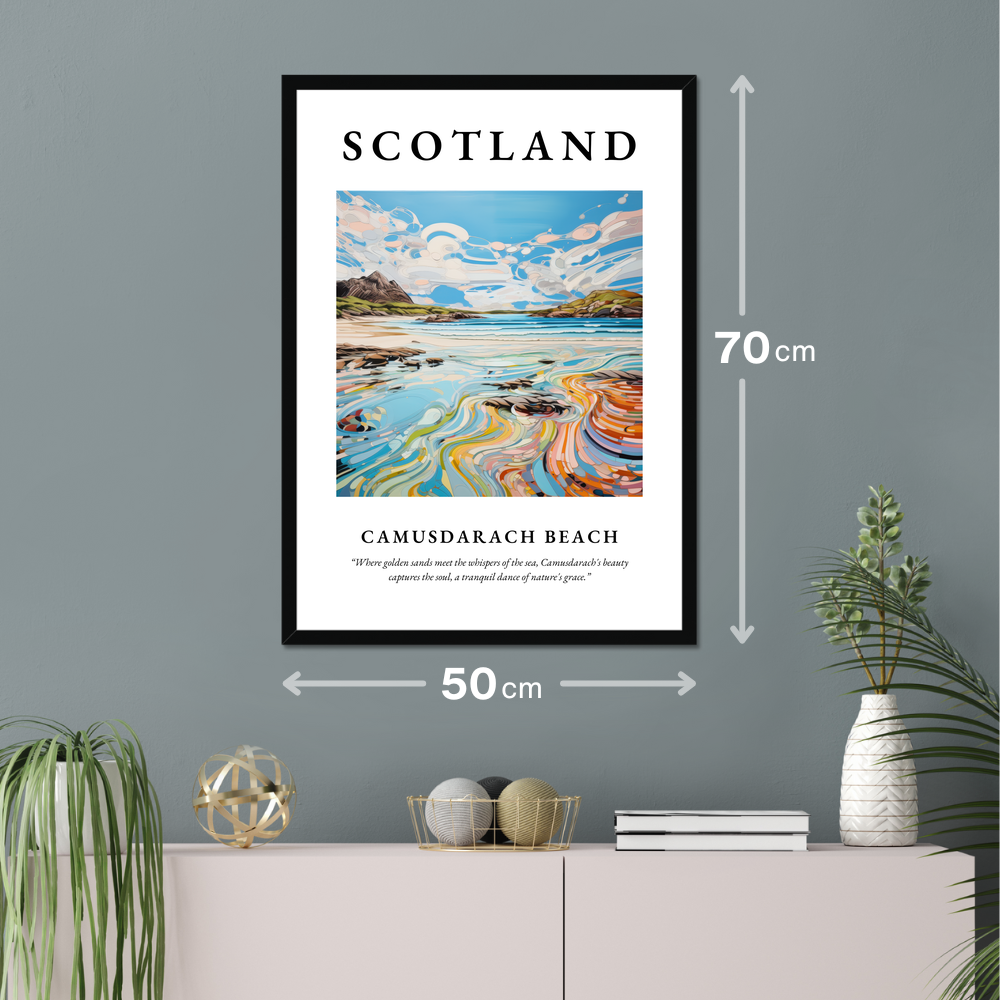 Poster of Camusdarach Beach hanging on a wall