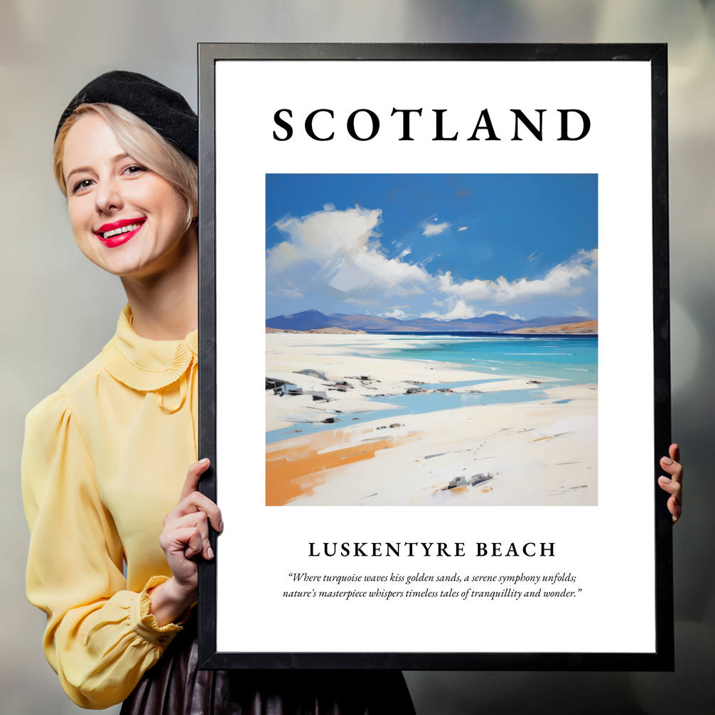 Person holding a poster of Luskentyre Beach