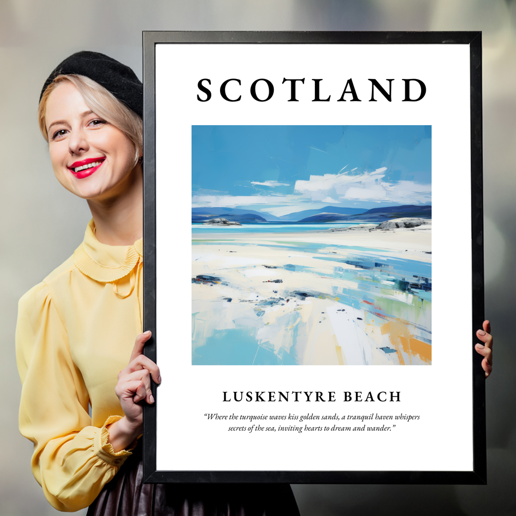 Person holding a poster of Luskentyre Beach