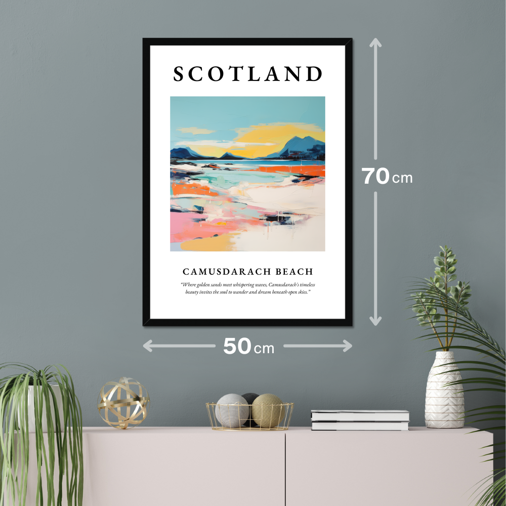 Poster of Camusdarach Beach hanging on a wall