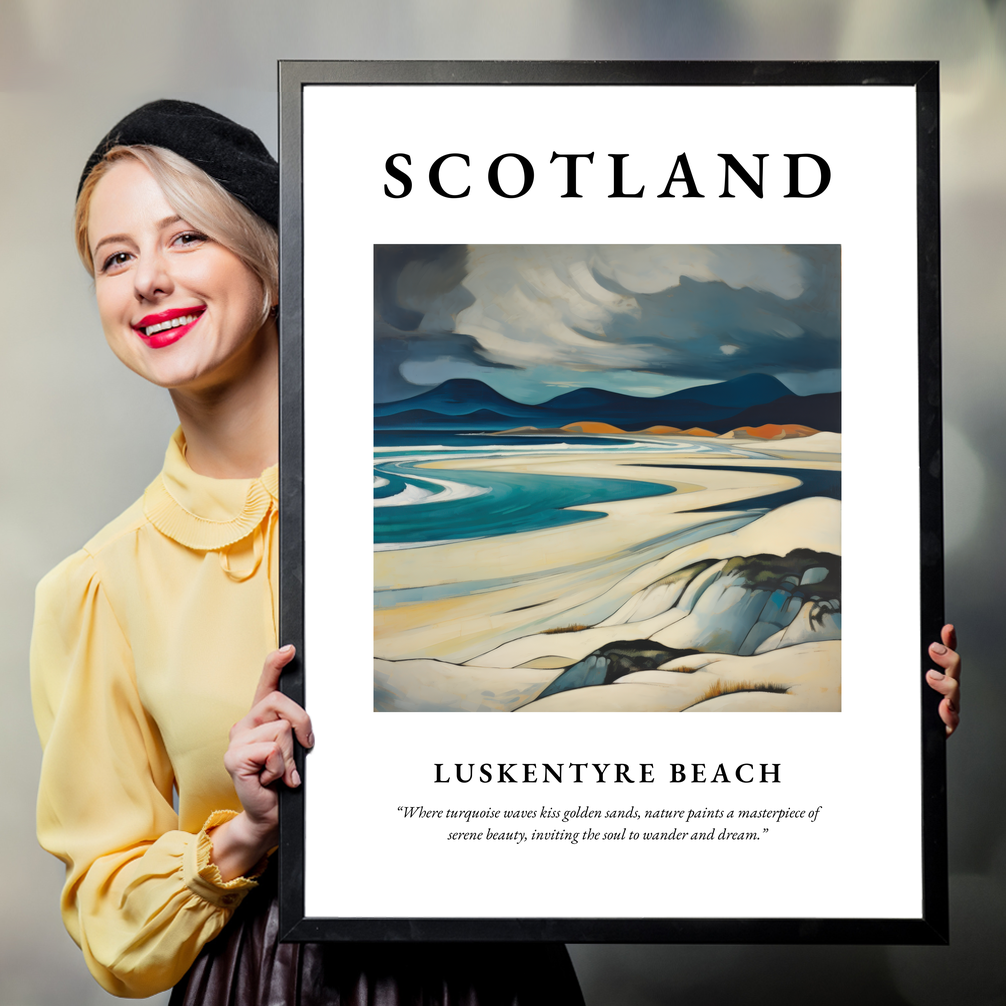 Person holding a poster of Luskentyre Beach