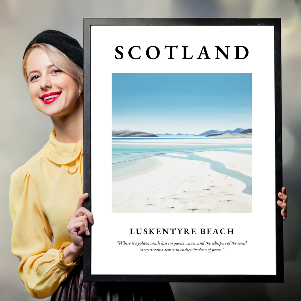 Person holding a poster of Luskentyre Beach