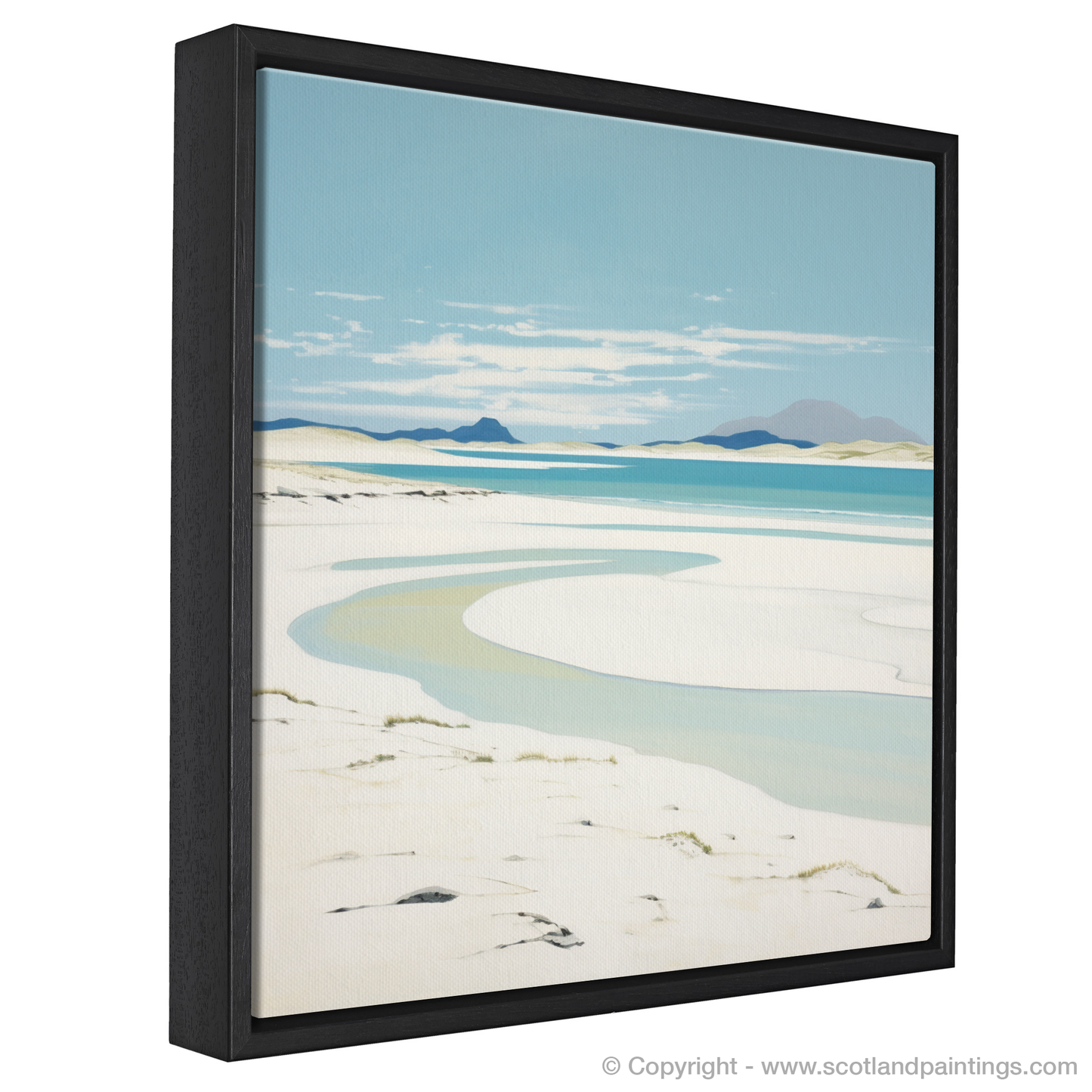 Painting and Art Print of Luskentyre Beach, Isle of Harris entitled "Luskentyre Beach Serenity: A Minimalist Ode to Scotland's Coast".