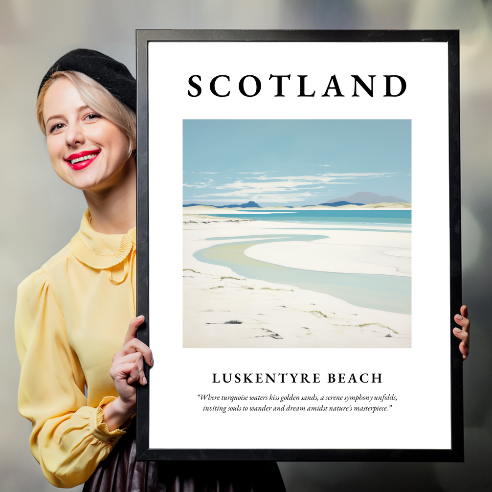 Person holding a poster of Luskentyre Beach