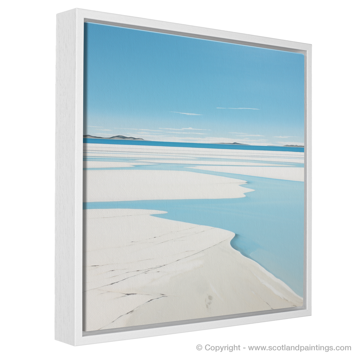 Painting and Art Print of Luskentyre Beach, Isle of Harris entitled "Serene Sands of Luskentyre: A Minimalist Ode to Scottish Shores".