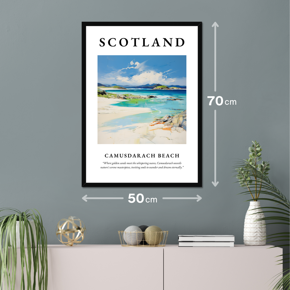 Poster of Camusdarach Beach hanging on a wall