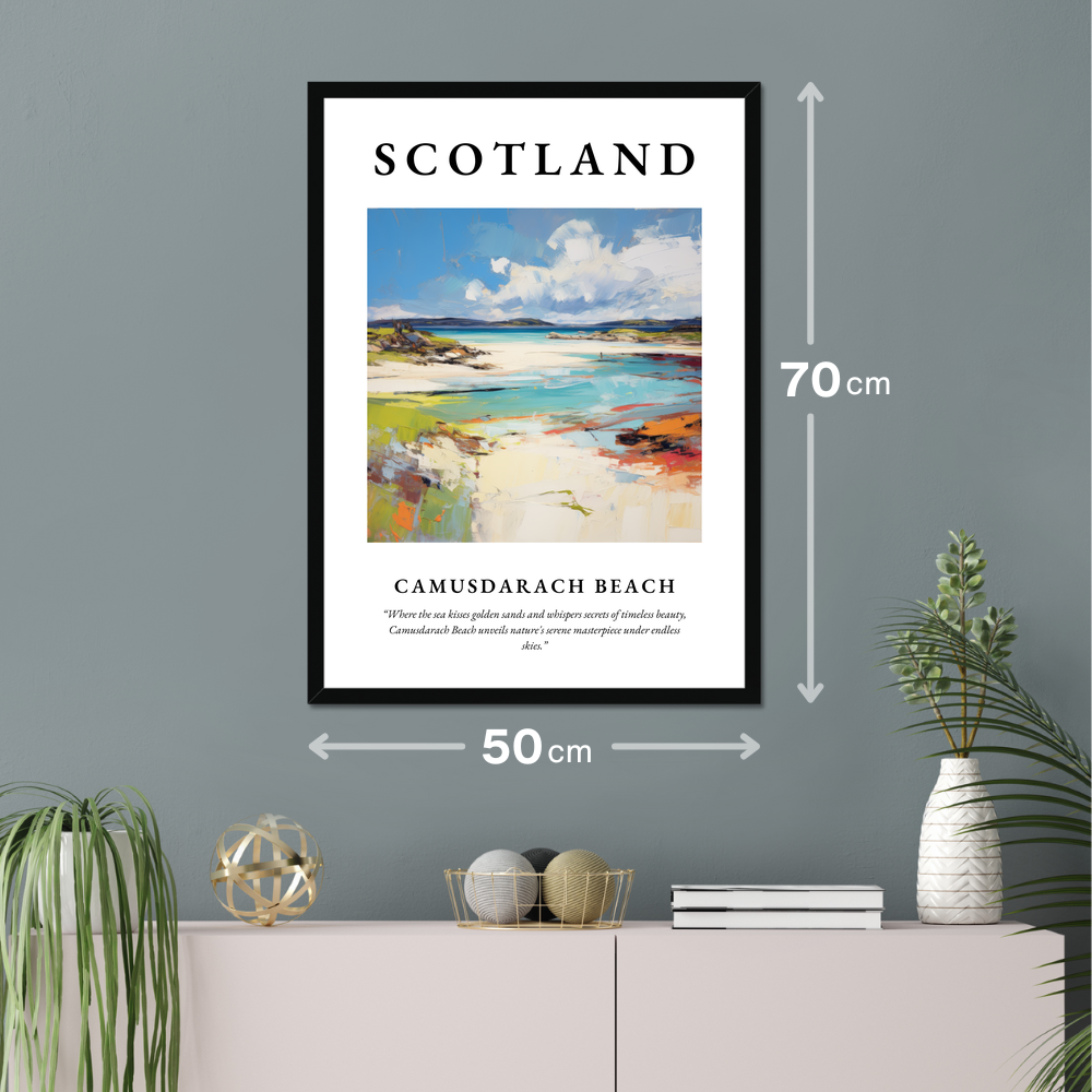 Poster of Camusdarach Beach hanging on a wall