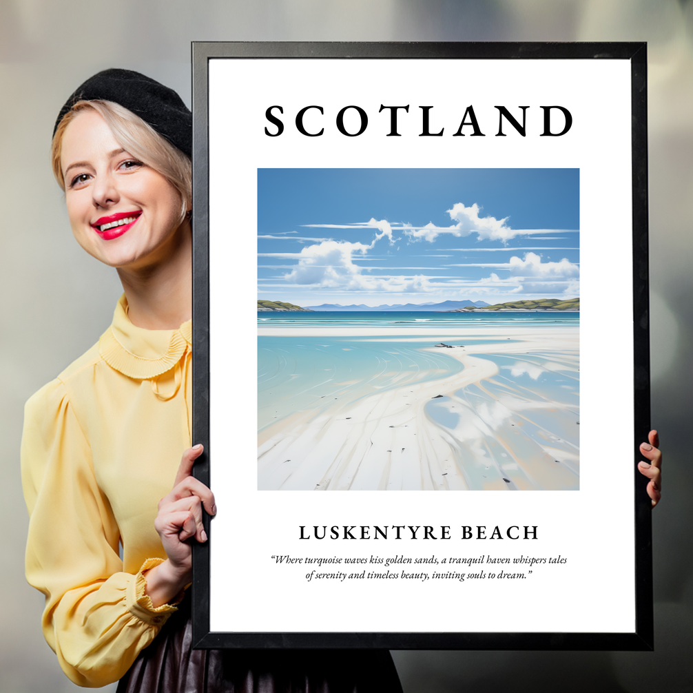 Person holding a poster of Luskentyre Beach