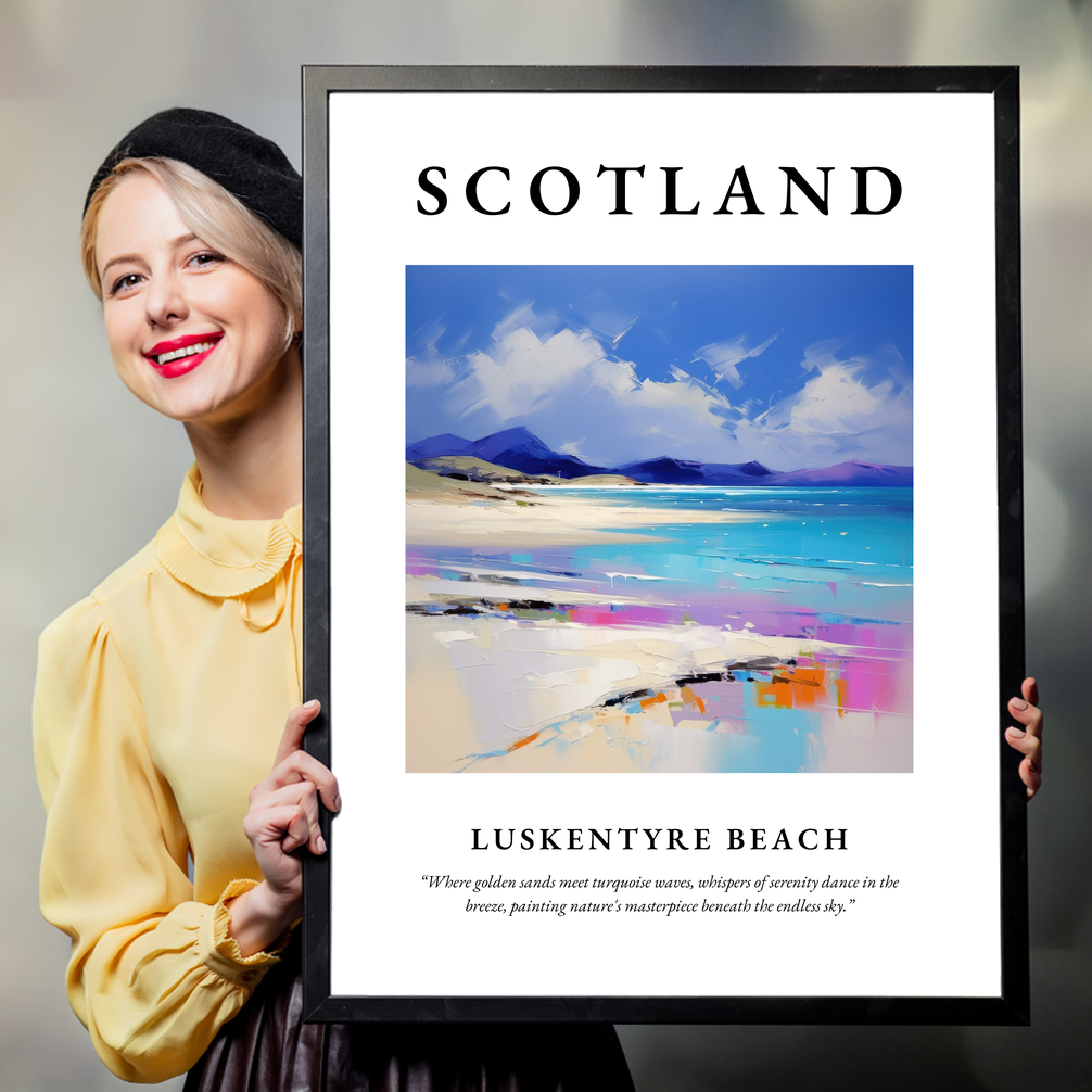 Person holding a poster of Luskentyre Beach