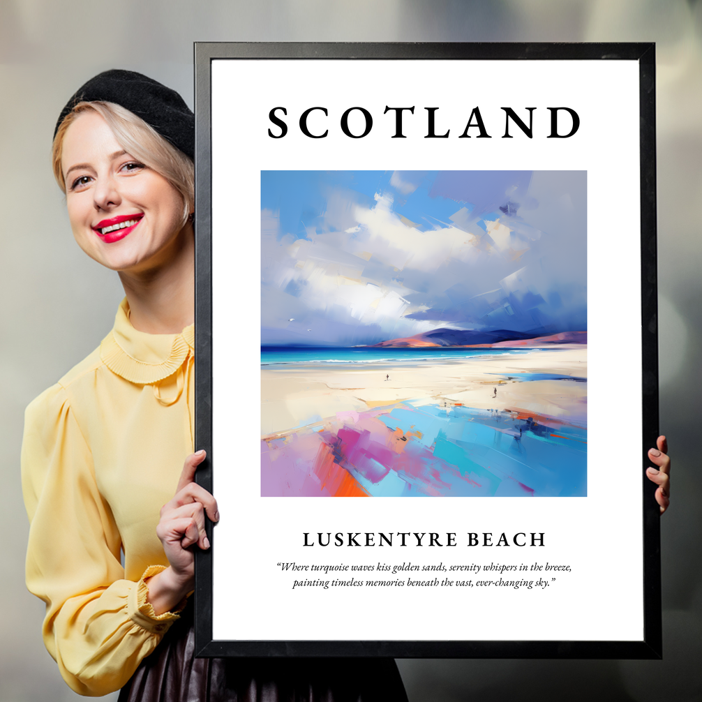 Person holding a poster of Luskentyre Beach