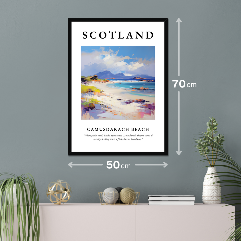 Poster of Camusdarach Beach hanging on a wall