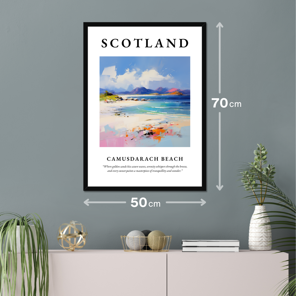 Poster of Camusdarach Beach hanging on a wall