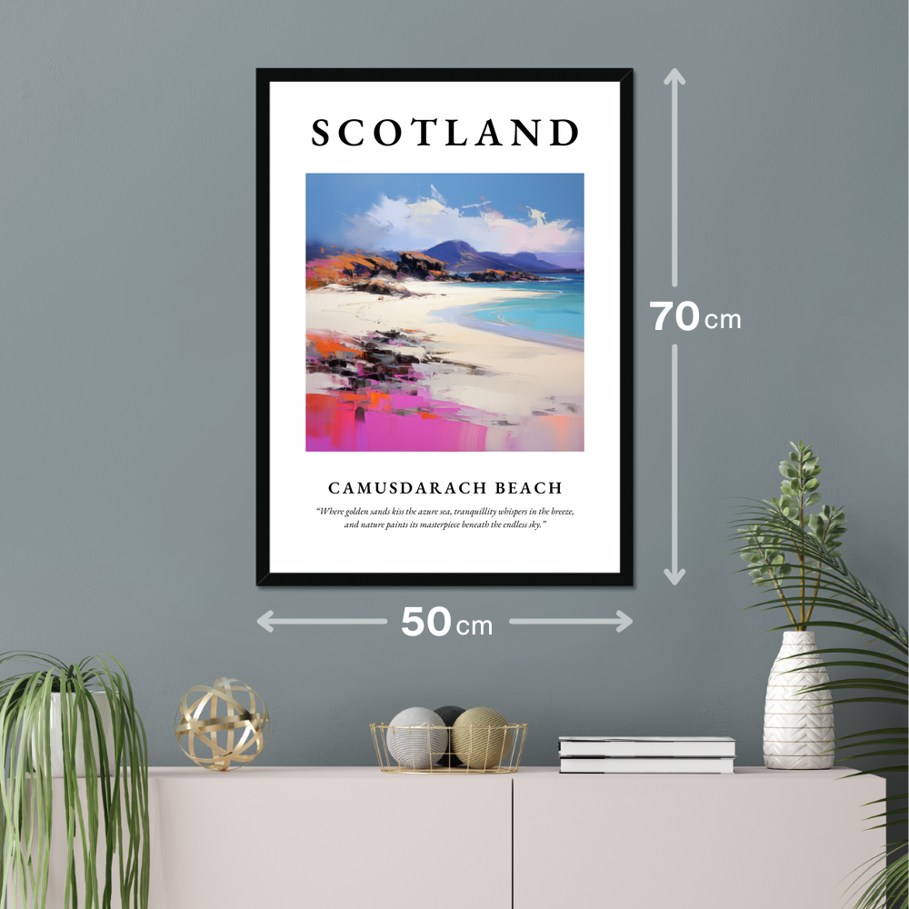 Poster of Camusdarach Beach hanging on a wall