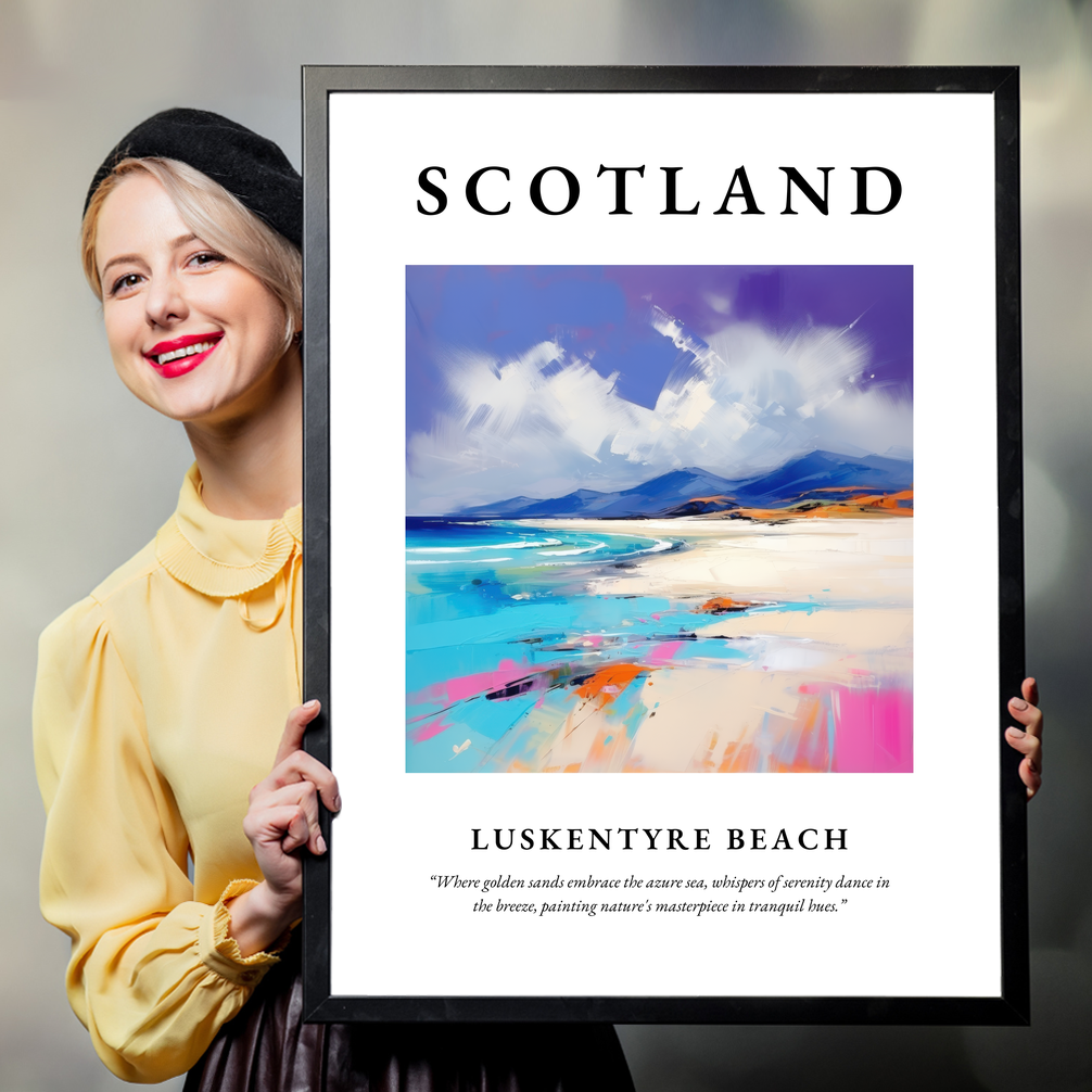 Person holding a poster of Luskentyre Beach