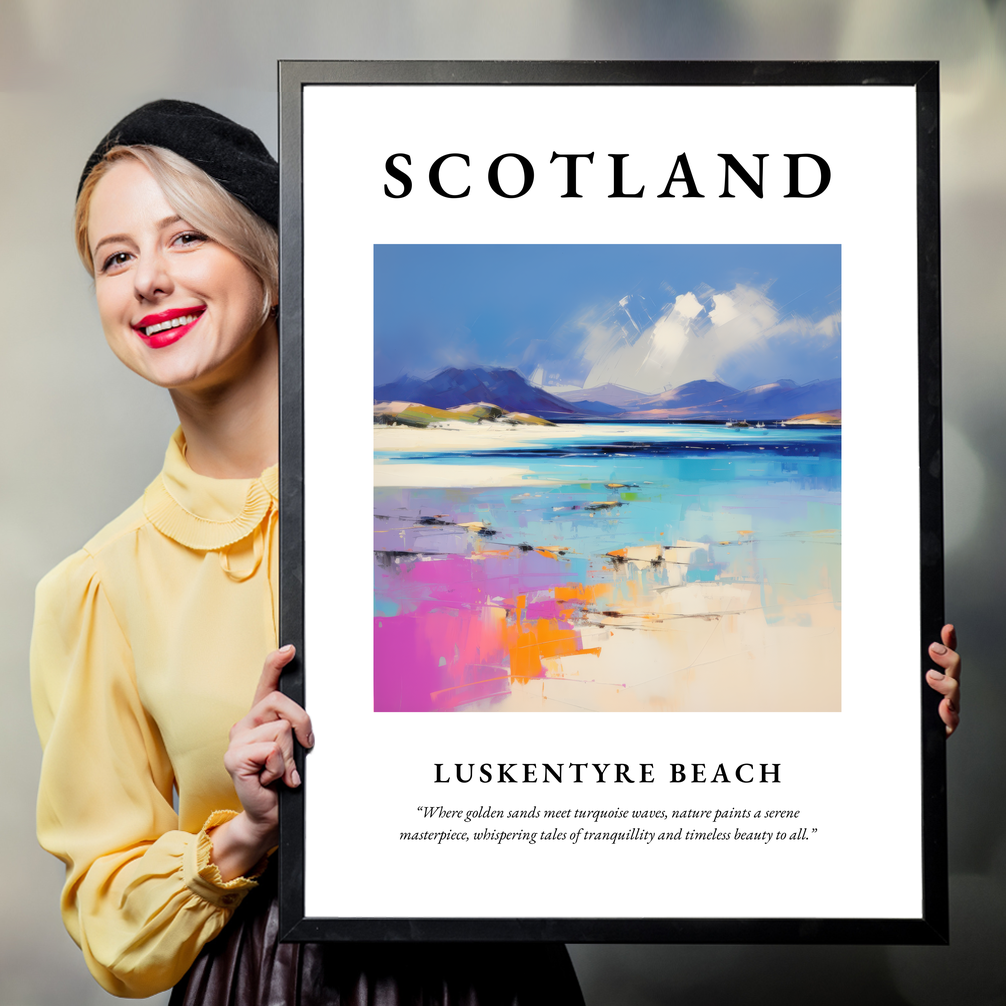 Person holding a poster of Luskentyre Beach