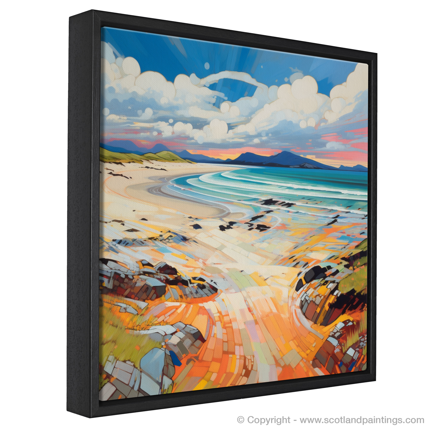 Painting and Art Print of Camusdarach Beach, Arisaig entitled "Sunset Dance on Camusdarach Beach".