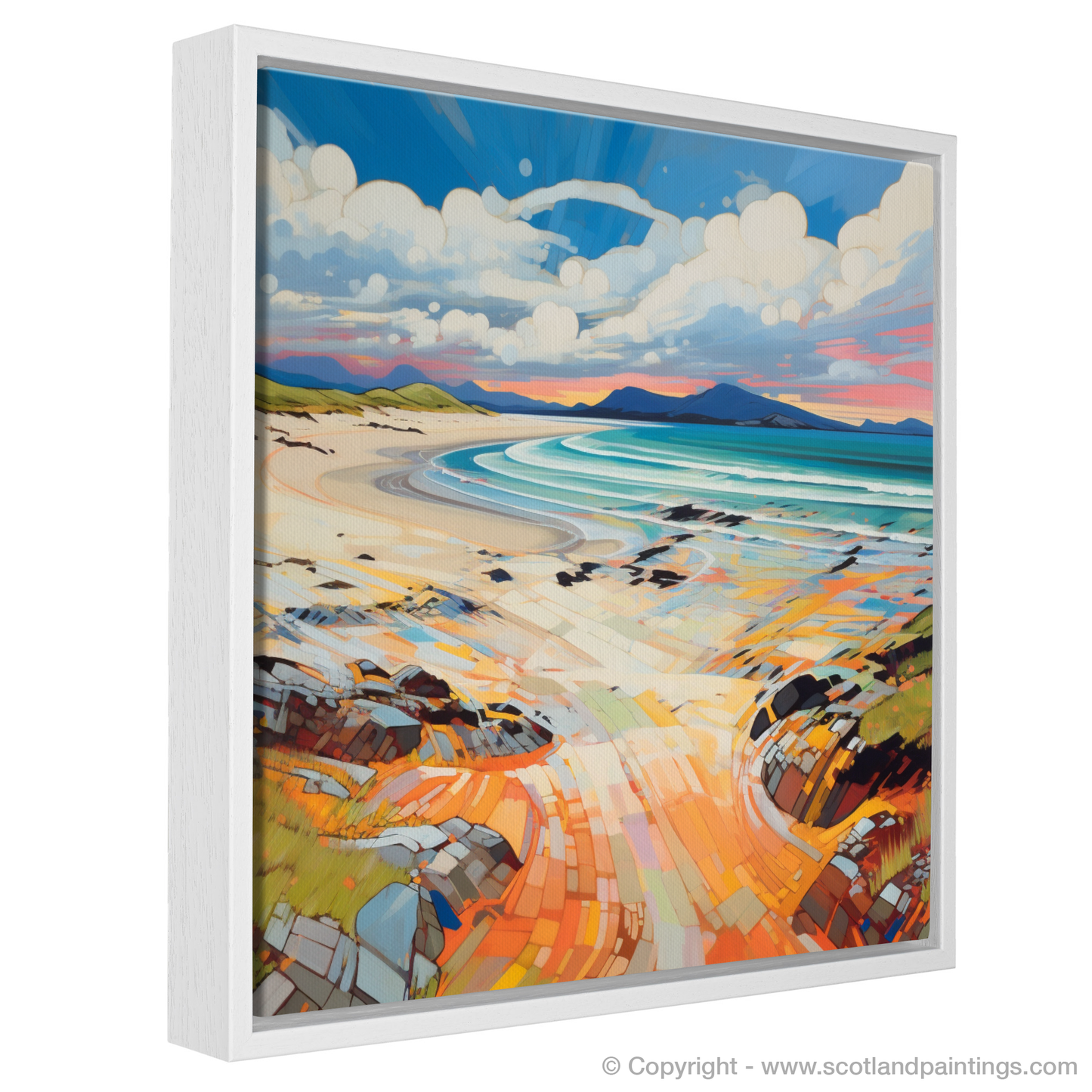 Painting and Art Print of Camusdarach Beach, Arisaig entitled "Sunset Dance on Camusdarach Beach".